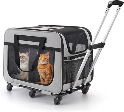 Double Pet Carrier with Adjustable Handle, Mesh Windows, Foldable Supports up to 40 Lbs