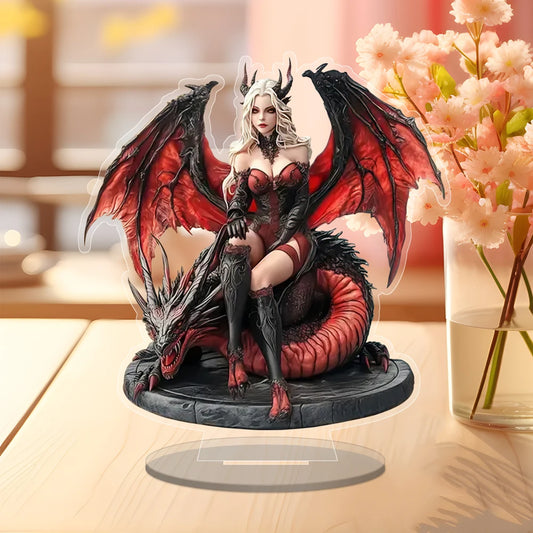 Boho Acrylic Enchantress & Red Dragon Figurine