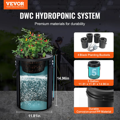 Hydroponics Grow System w/ Top Drip Kit, Deep Water Culture, 5-Gallon Buckets with Air Pump