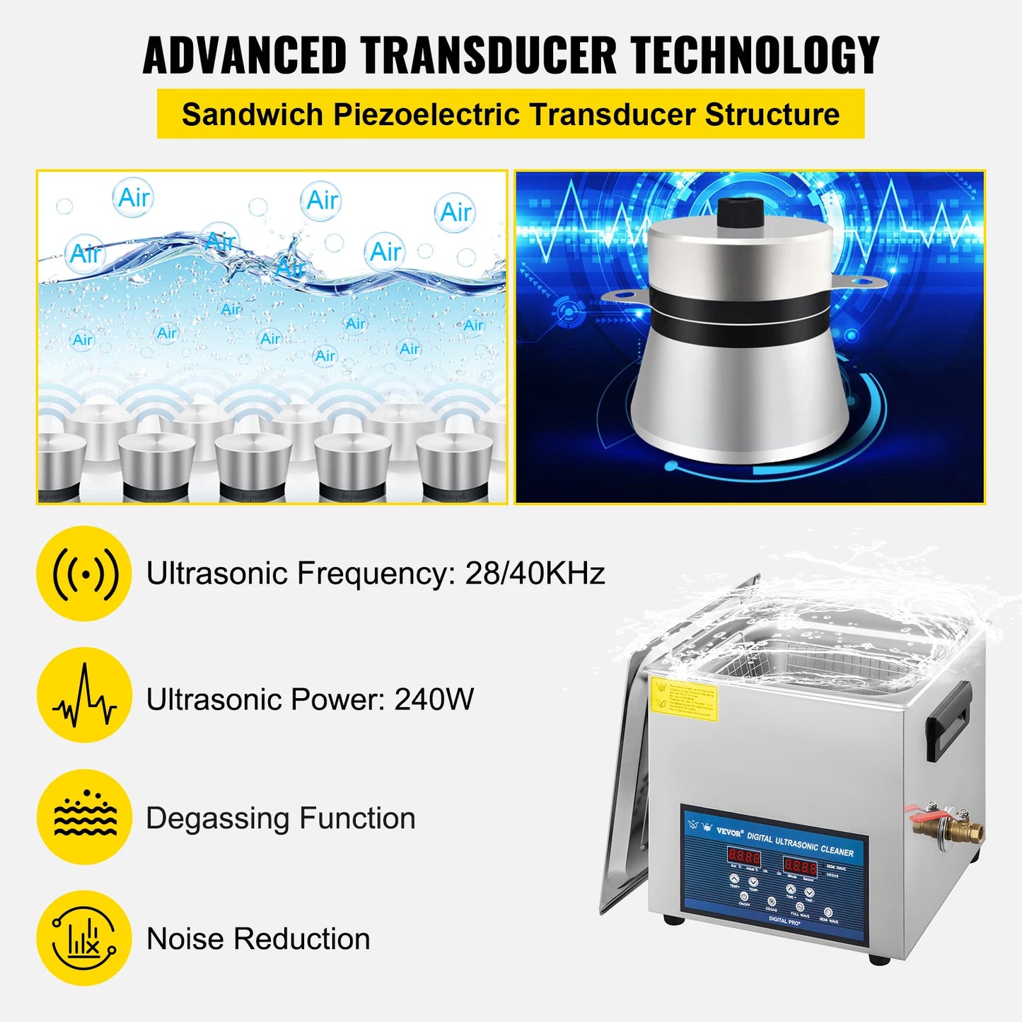 Ultrasonic Cleaner 28/40khz Dual Frequency Digital Portable Washing Machine