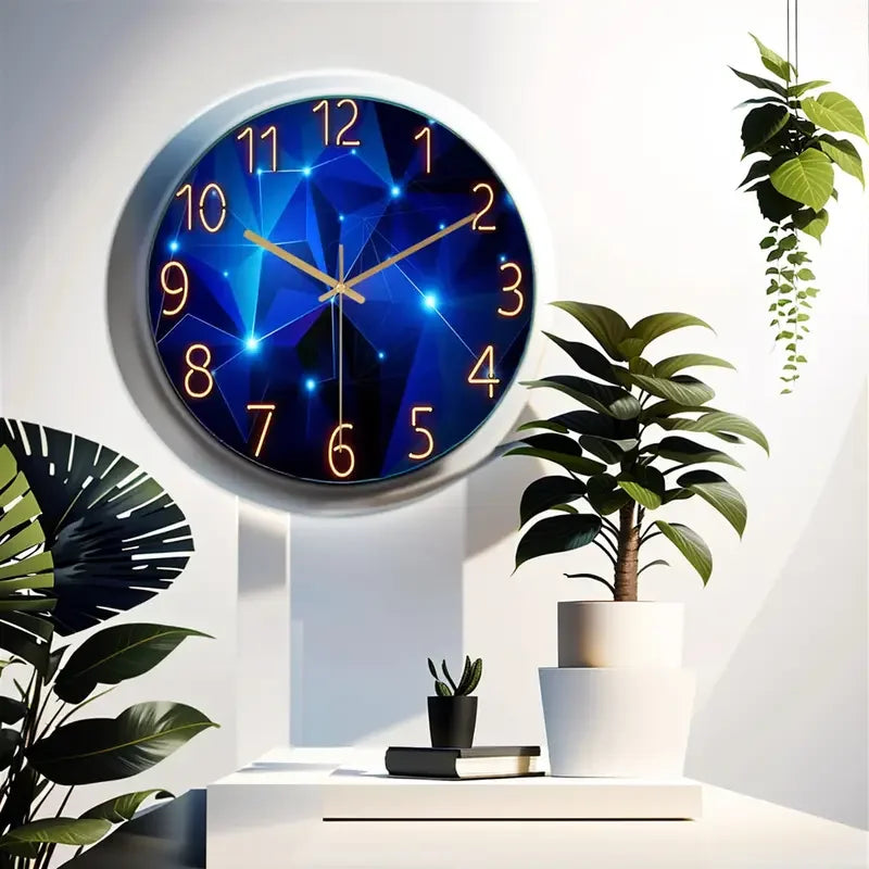12 " Blue Wall Clock, Battery Operated w/Round Glass