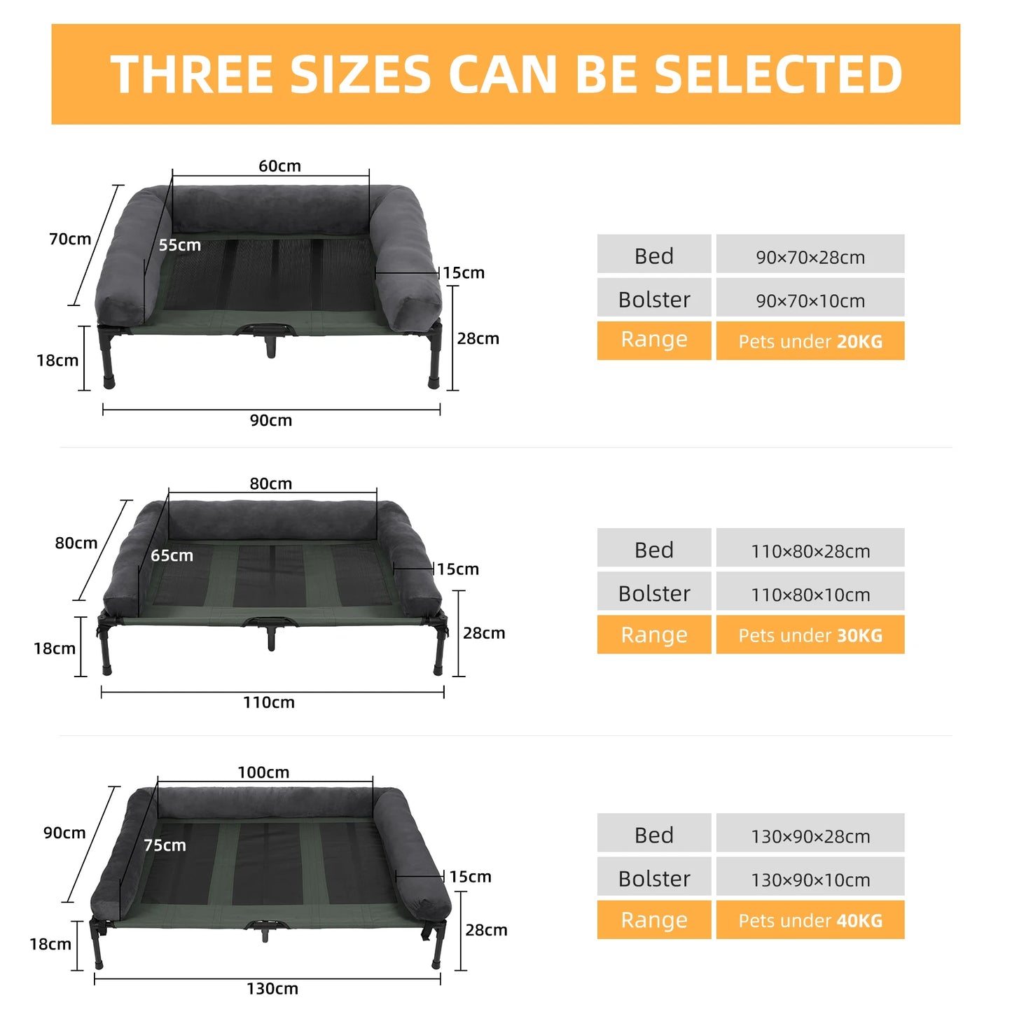 Indoor/Outdoor Elevated Pet Lounger with Detachable Plush Bolster