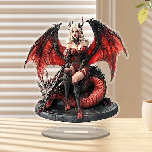 Boho Acrylic Enchantress & Red Dragon Figurine