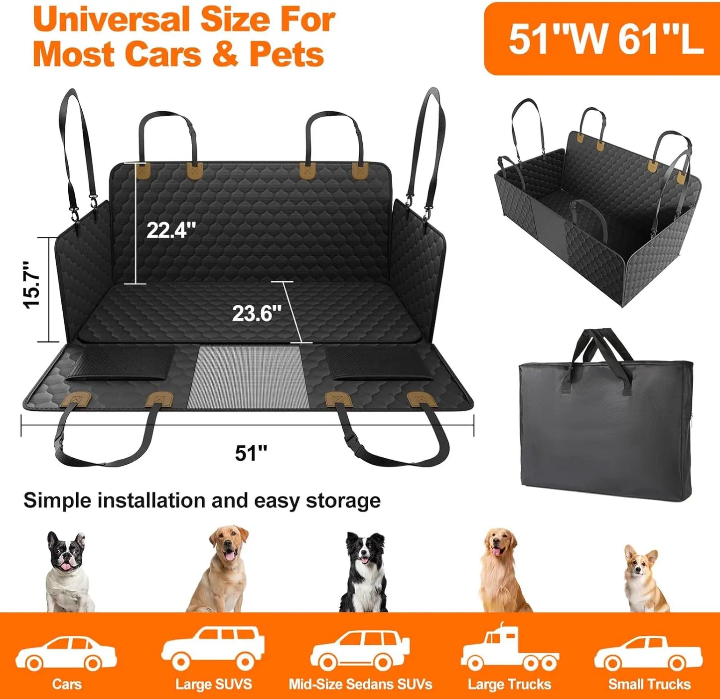 Waterproof Pet Travel Foldable Dog Mat w/Rear Car Seat  Protector