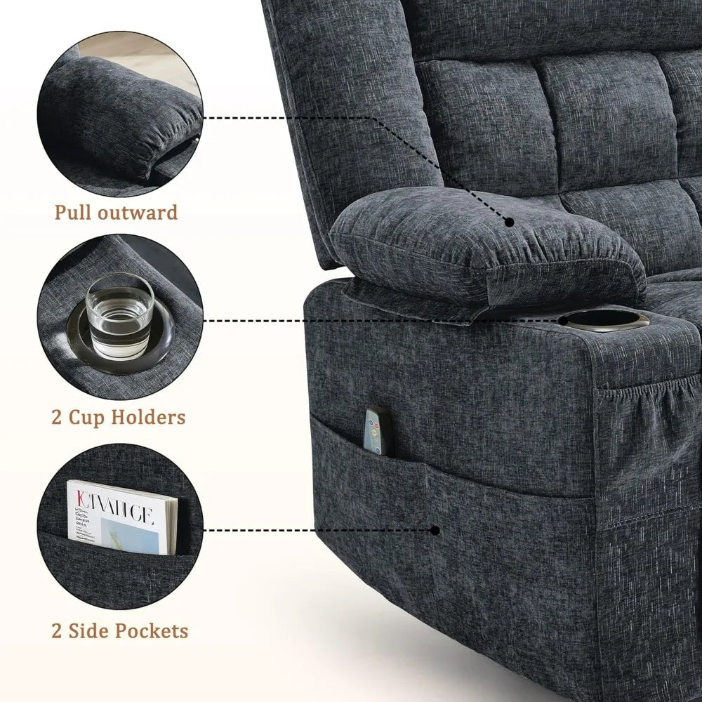 Swivel Rocker Recliner with Massage, Heating, and Cup Holder
