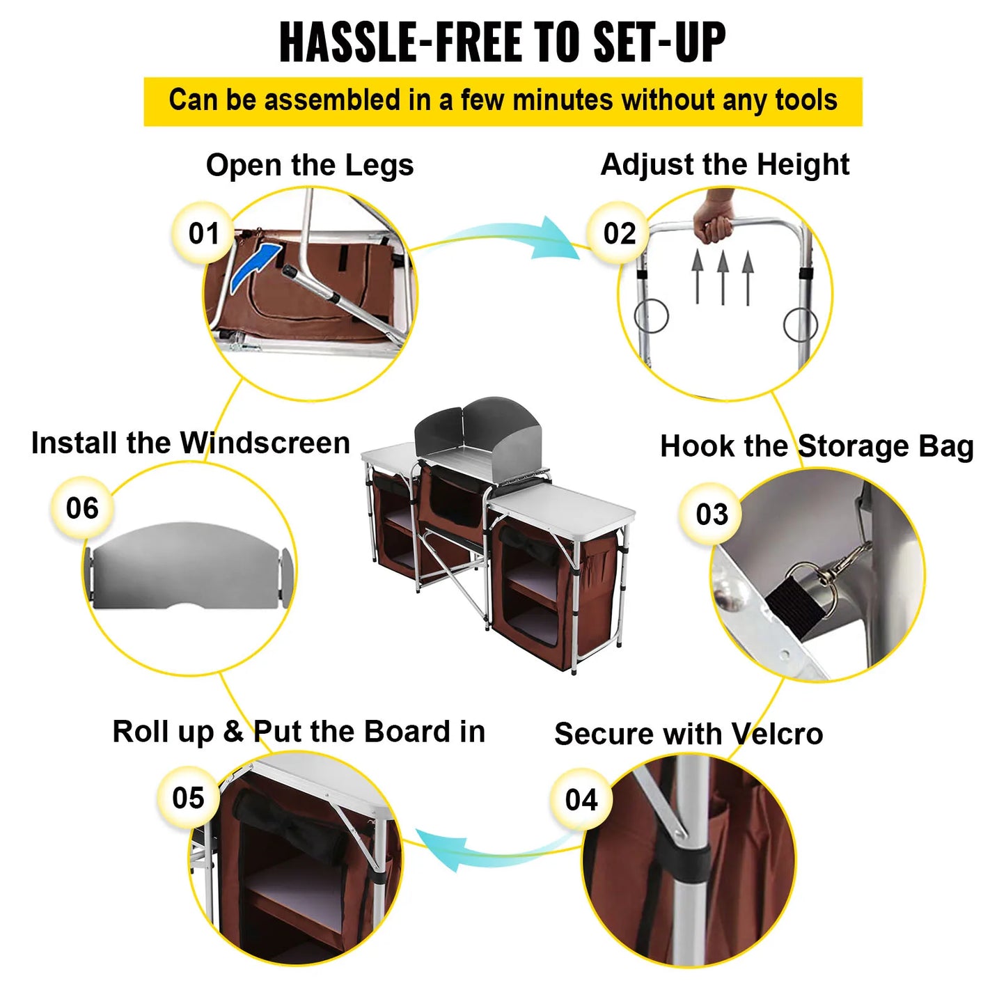 Outdoor Kitchen Table Cabinet - Cooking, Storage, Foldable w/bag