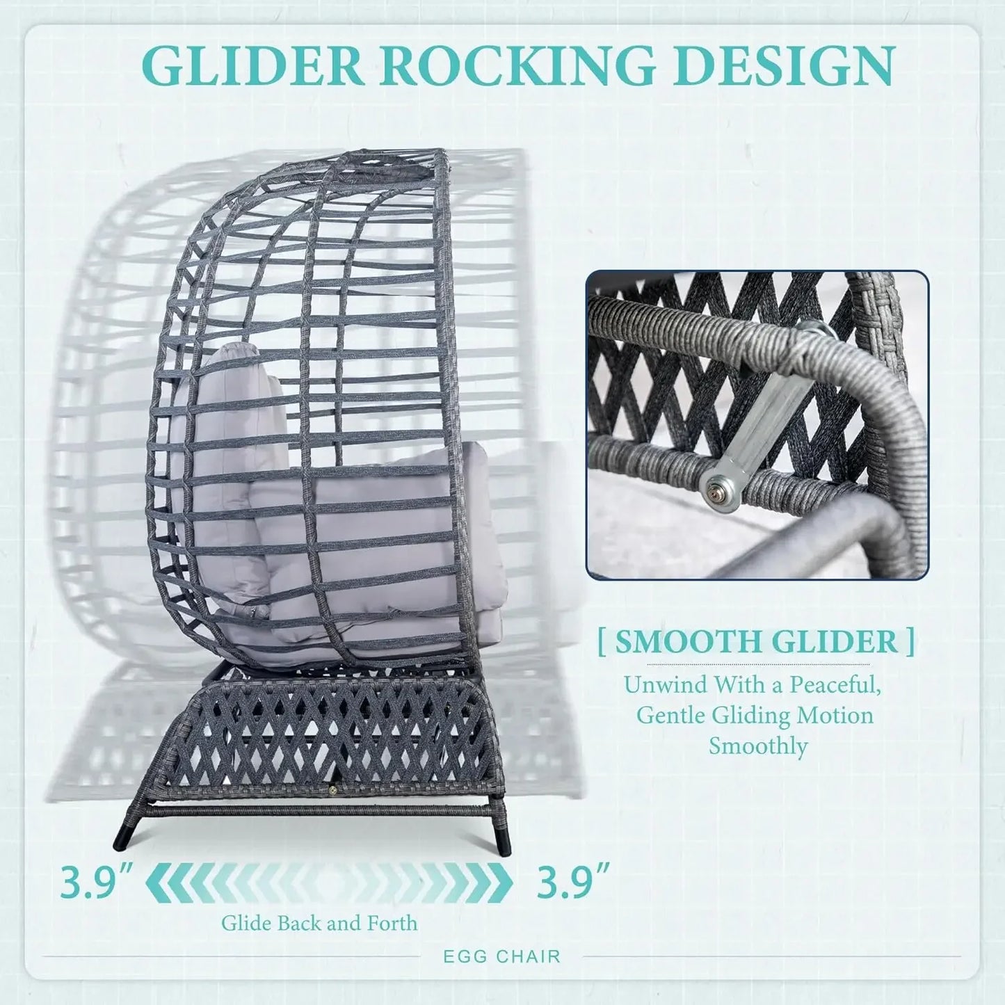 Double Egg Patio Chair  - 500lbs Capacity For 2 Person, Oversized Wicker Rocking/ Glider Chair