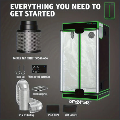 24"x24"x48" Grow Tent Kit With 6 Inch Air Carbon Filter, Australian Virgin Charcoal & Speed Controller