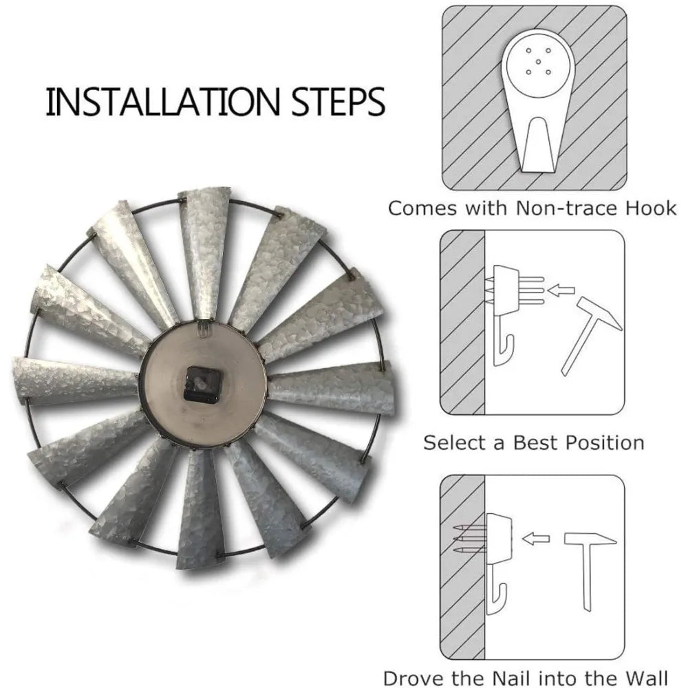 30inch Windmill Distressed Rustic Metal Wall Clocks