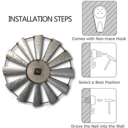 30inch Windmill Distressed Rustic Metal Wall Clocks