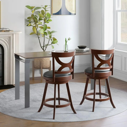Wood Frame Swivel Upholstered Stools, Set of 4, Counter Height with Back & Footrest,