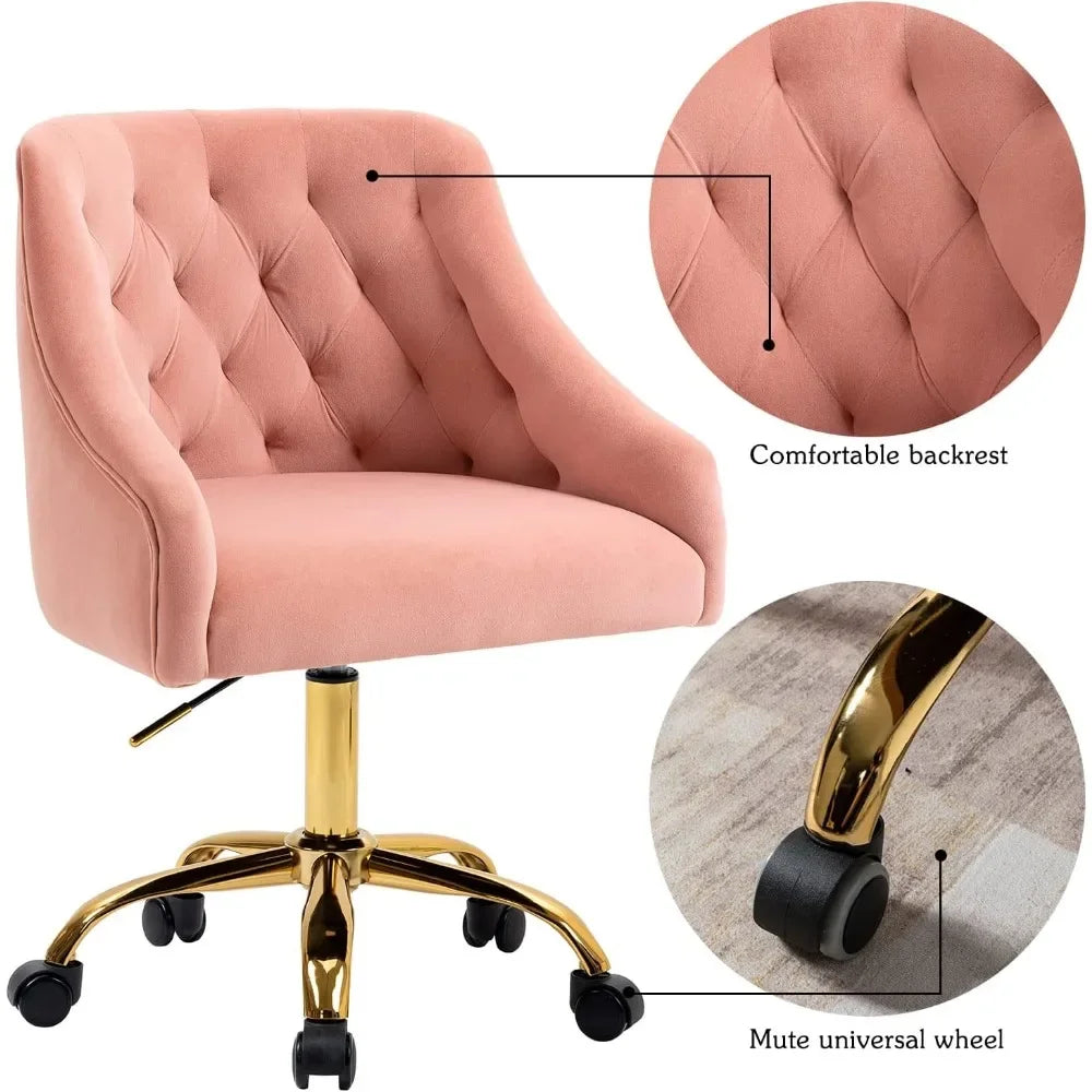 Modern Desk Chair - Comfortable, Cushioned with Velvet Fabric, Adjustable Height, and Swivel