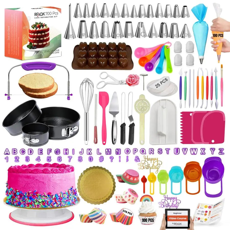 700PCs Cake Decorating Kit with Baking Supplies and Cake Turntable for Decorating