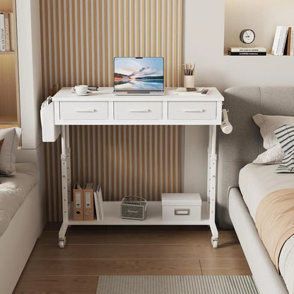 Portable Rolling Computer Desk - 40 Inch Adjustable Desk with 3 Fabric Drawers