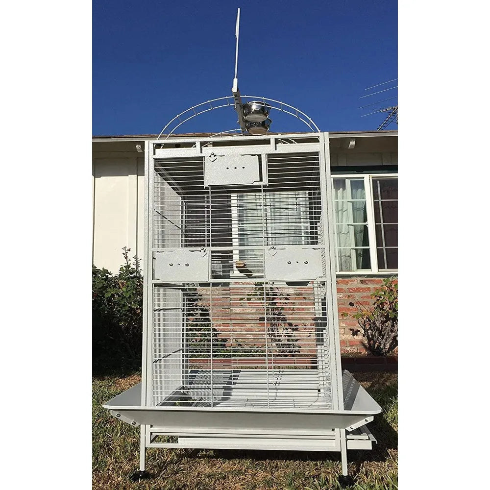 Elegant Wrought Iron Play Top Bird Cage  w/Large Interior Space, Removable Trays, On Wheels