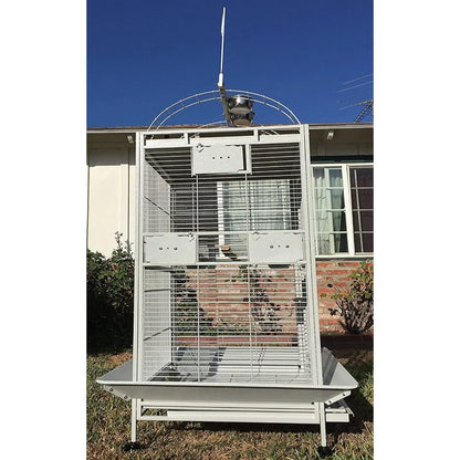 Elegant Wrought Iron Play Top Bird Cage  w/Large Interior Space, Removable Trays, On Wheels