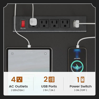 55" Desk with 3 Drawers and 4 AC outlets, 2 USB Ports, and on/off switch