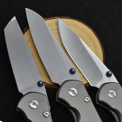 S35VN Blade w/Titanium Handle and Sheath-Stone Wash Titanium Alloy