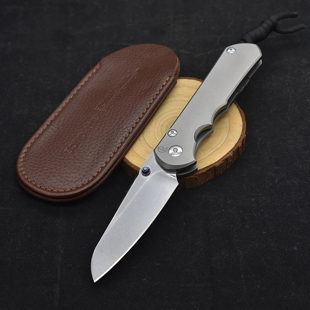 S35VN Blade w/Titanium Handle and Sheath-Stone Wash Titanium Alloy