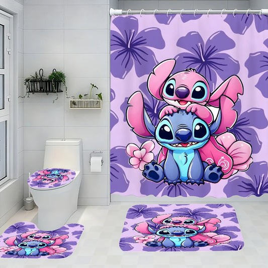 Disney Stitch Shower Set, Four-piece Set, Hooks Included