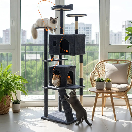 70 inch Cat Tree Tower - Multi Level Tower with Condo with Natural Sisal Scratching Posts