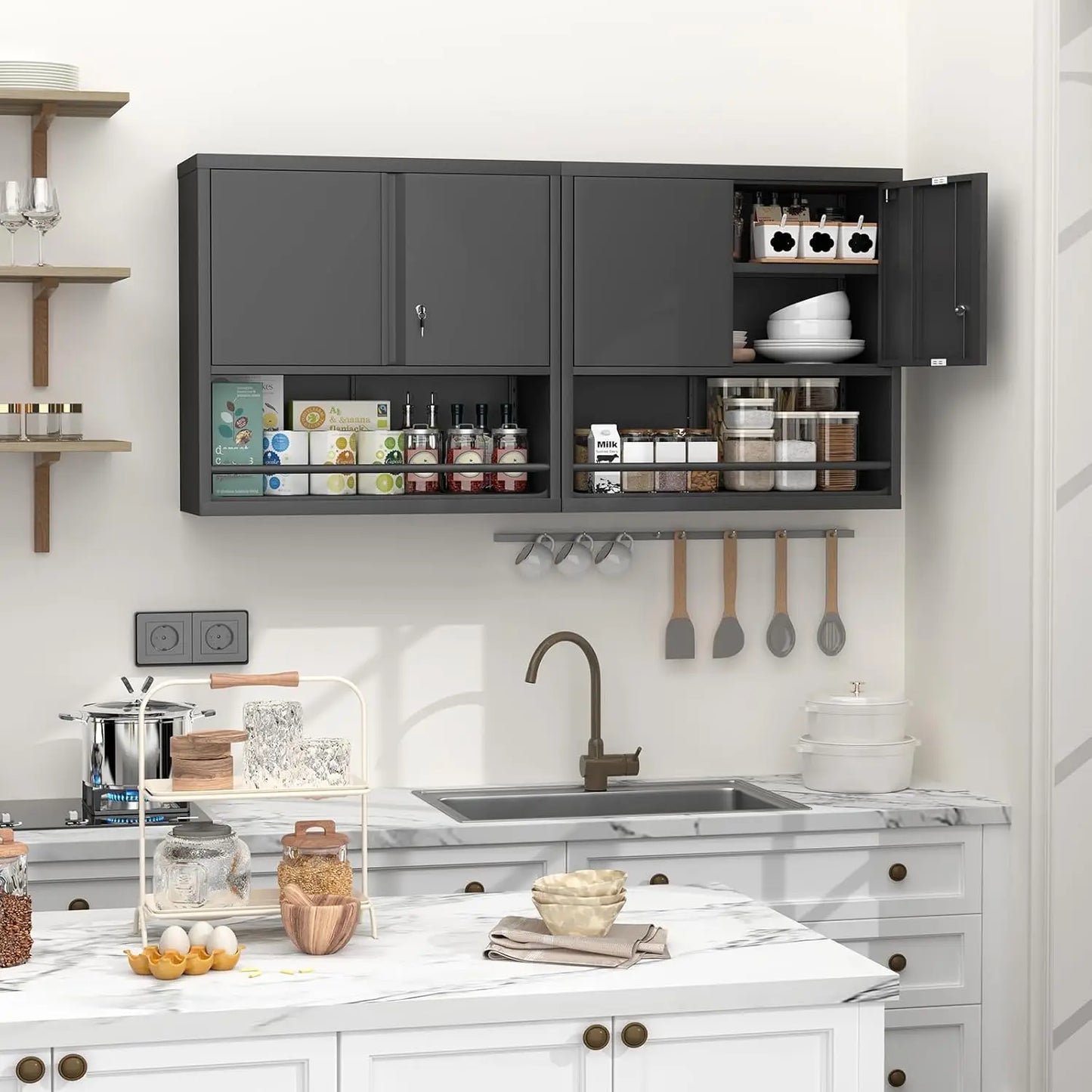 31" H Locking Metal Storage Cabinet with Doors and Shelves, Lockable Wall Mount