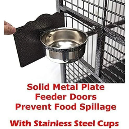 Extra Large Wrought Iron Bird Cage w/ Double Ladders, Open Play Top, On Wheels