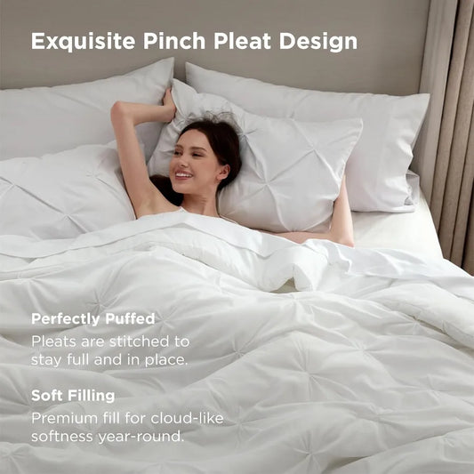 Comforter Set, White, 7-Piece, Gentle, Soft Pintuck Bedding