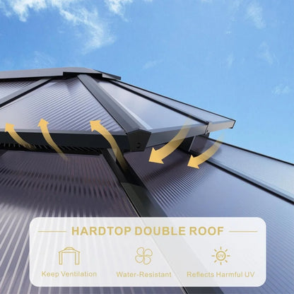 10x12ft Hardtop Gazebo with Double Roof, Curtains & Netting  with All-Weather Aluminum Frame