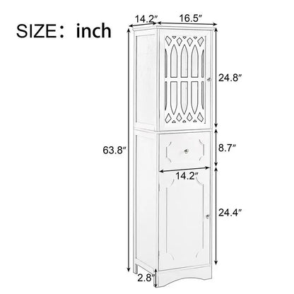 Freestanding Tall Storage Cabinet with Drawer, MDF, Acrylic Door, Adjustable Shelf