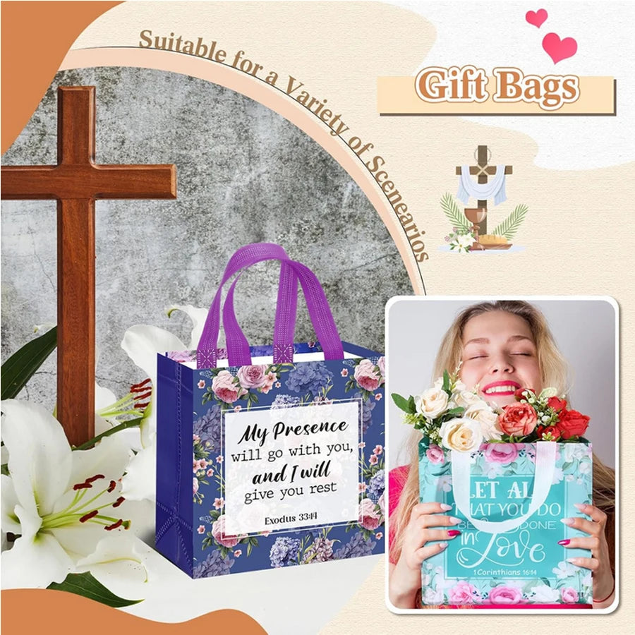 32 Pcs Bible Verse Flower Gift Bags with Handles -Reusable