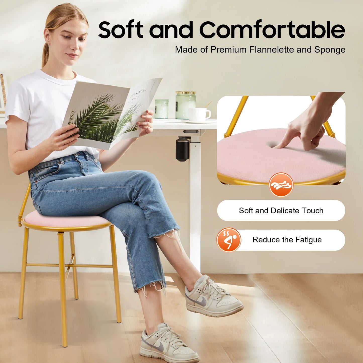 Elegant Pink Butterfly Backrest Chair with Soft Cushion, up to 220 lbs. Load w/Iron Frame