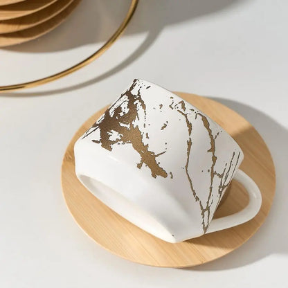 Ceramic Espresso Cups with Saucers and Metal Stand, Set of 6