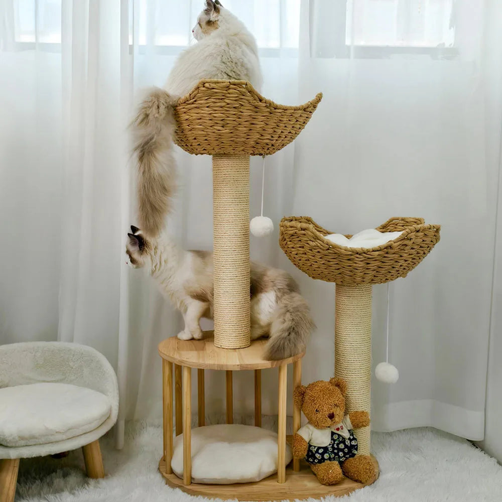 3-Tier Cat Tree Tower- Padded, Plush with Perches, Sisal Rope Scratching Posts and Hanging Toys