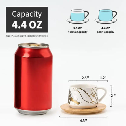 Ceramic Espresso Cups with Saucers and Metal Stand, Set of 6