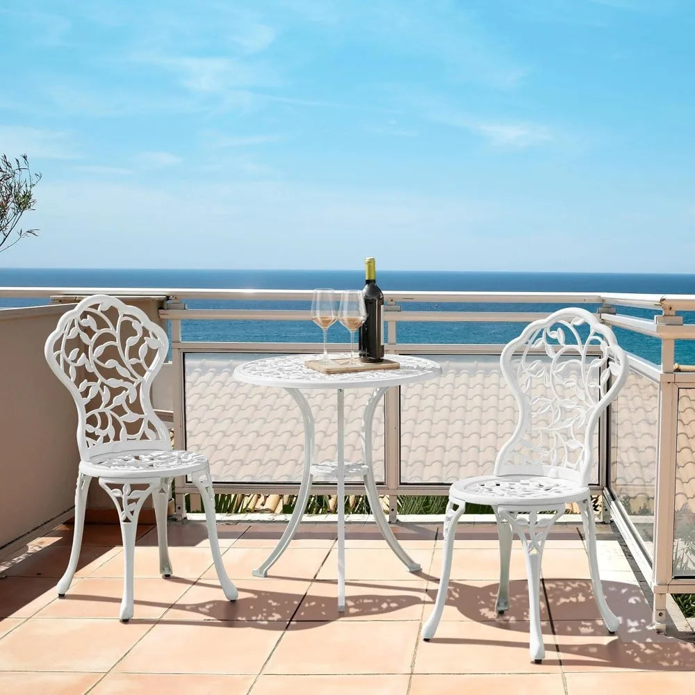 3-Piece Bistro Set w/Leaf Design, Rust-Resistant Cast Aluminum Table and Chairs