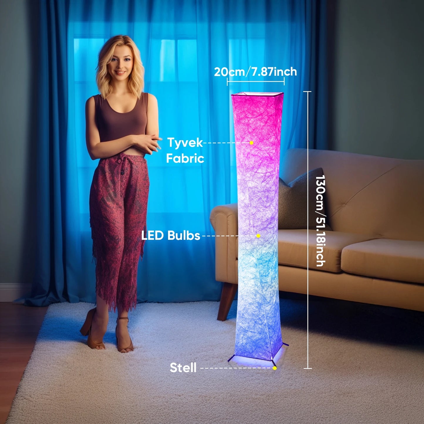 Soft Light Floor Lamp, w/RGB 16 Color Changing LED Lighting, Remote Control