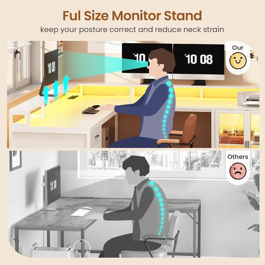 L Shaped Desk with 4 Drawers with Display Cabinet 2ith LED Lights