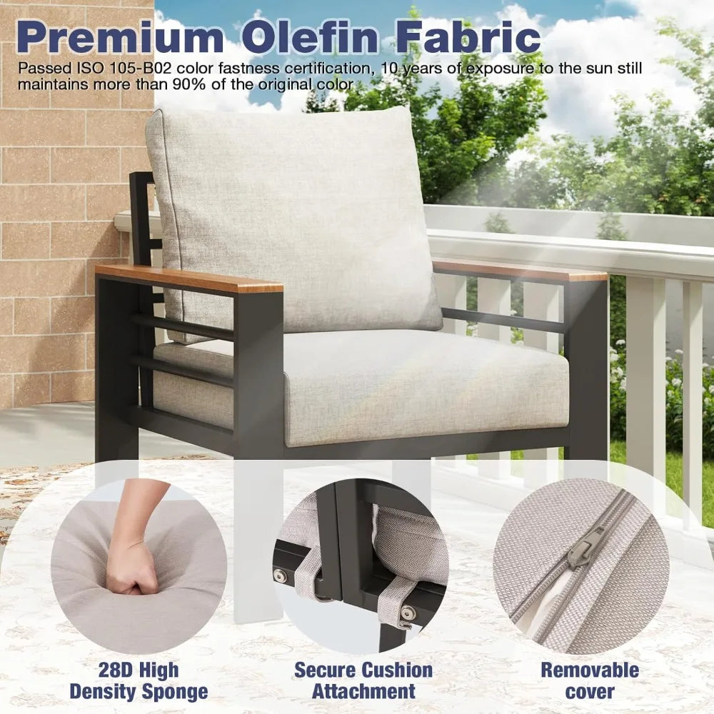 5 Pcs. Patio Set, Oversized Sectional with Washable Thick Cushions and Coffee Table