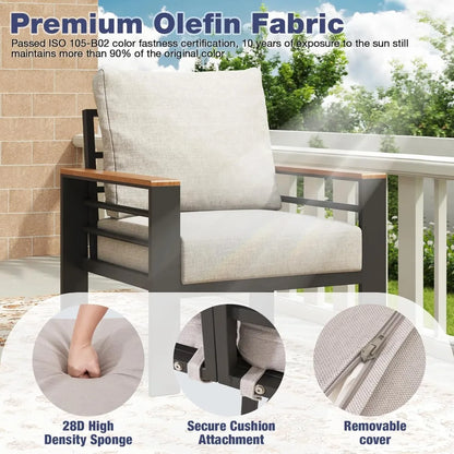 5 Pcs. Patio Set, Oversized Sectional with Washable Thick Cushions and Coffee Table