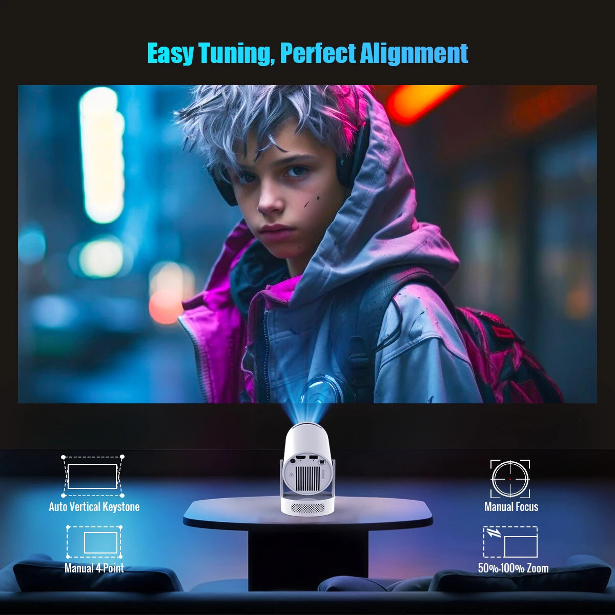 HY300 Pro + Projector w/ 5W Speaker, Built-in Android System, WiFi, and Remote Control