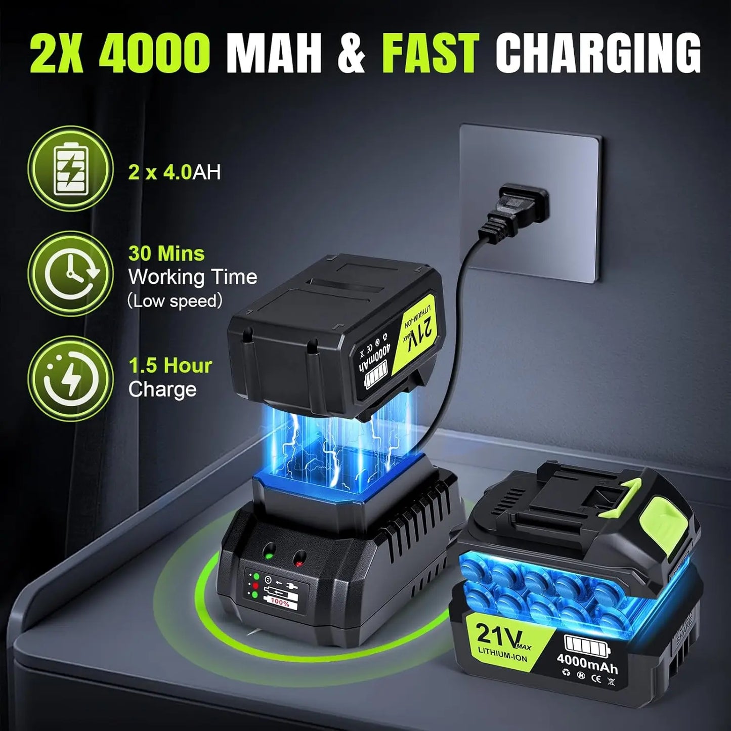 Cordless Leaf Blower/Snow Removal with 2 Batteries & Fast Charger, 6-Speed Control