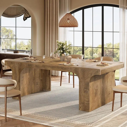 Rectangular Dining Table for 6-8, Wooden Table with Arched Design,