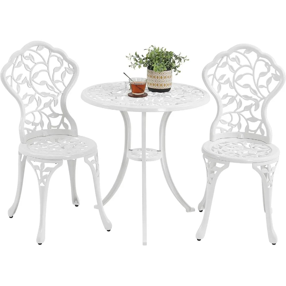 3-Piece Bistro Set w/Leaf Design, Rust-Resistant Cast Aluminum Table and Chairs