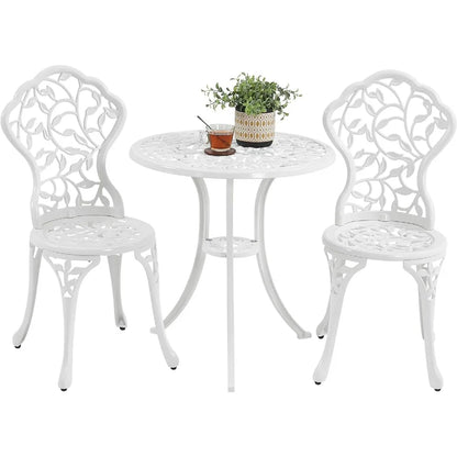 3-Piece Bistro Set w/Leaf Design, Rust-Resistant Cast Aluminum Table and Chairs