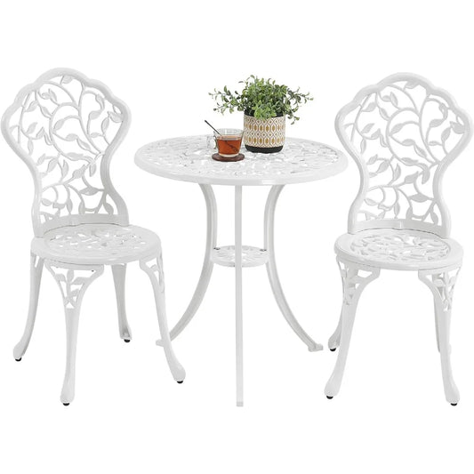 3-Piece Bistro Set w/Leaf Design, Rust-Resistant Cast Aluminum Table and Chairs