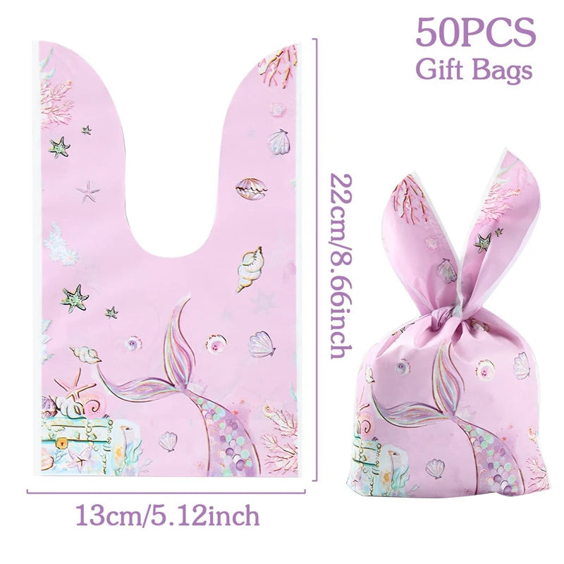 50pcs Rabbit Ear Bags, Cartoon Plastic Bags for Snacks, Cookies, Candy