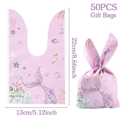50pcs Rabbit Ear Bags, Cartoon Plastic Bags for Snacks, Cookies, Candy