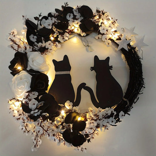 Black Cat Wreath Decor for Indoor Use