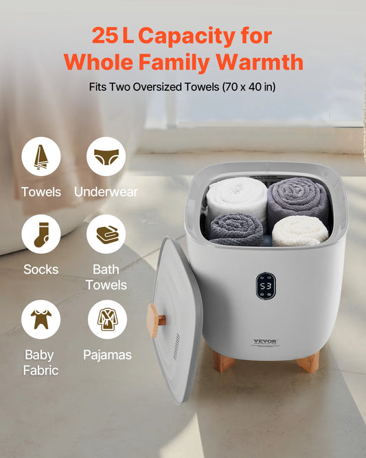 Warmer Bucket- 25L-Heated Towels, Blankets, and Clothing Warmer w/ LED Light Auto Shut off